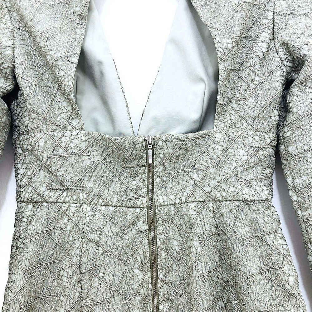 Misha Collection Metallic Sage Gray Lace Luxury Natasha Mini Dress Size 4 - Picture 9 of 16